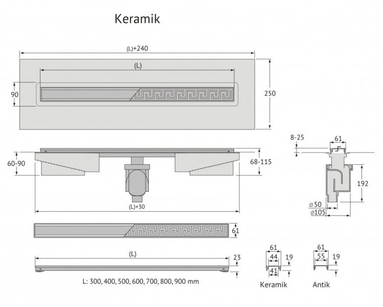 Душевой лоток Berges В1 Keramik Black 095017 60см чёрный матовый