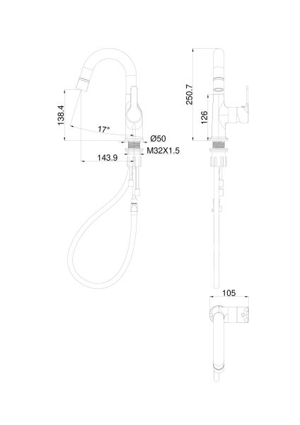Смеситель для раковины Wonzon & Woghand WW-FE01L212-MB с выдвижным изливом чёрный матовый