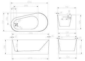 Акриловая ванна ABBER 150x75см левая AB9496-1.5 L