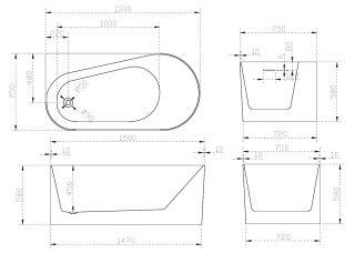 Акриловая ванна ABBER 150x75см левая AB9496-1.5 L