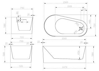 Акриловая ванна ABBER 150x75см правая AB9496-1.5 R