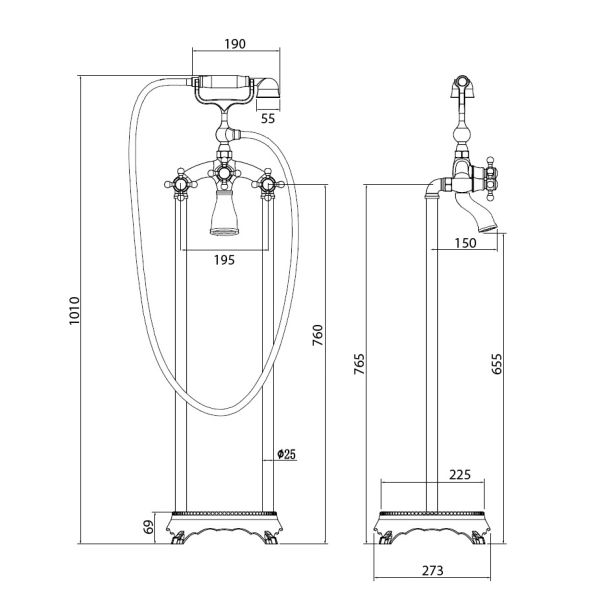Напольный смеситель для ванны ABBER Klassik хром AF8415