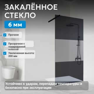 Душевая перегородка ABBER Immer Offen AG69100BT 100 см профиль чёрный стекло прозрачное с тонированной полосой