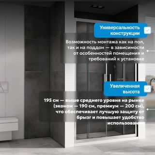 Душевая дверь ABBER Schwarzer Diamant AG33180H 180 см профиль хром стекло прозрачное