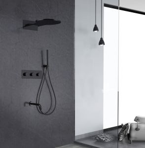 Душевая система ABBER Wasser Kreis AF8150B с термостатом чёрный матовый