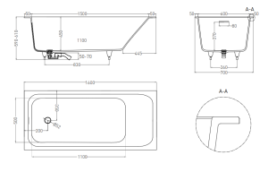 Ванна из искусственного камня Salini Orlanda Kit S-Sense 102115MRF 160x70см RAL полностью