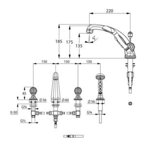 Смеситель на борт ванны Kludi 1926 позолоченный 5152445G4
