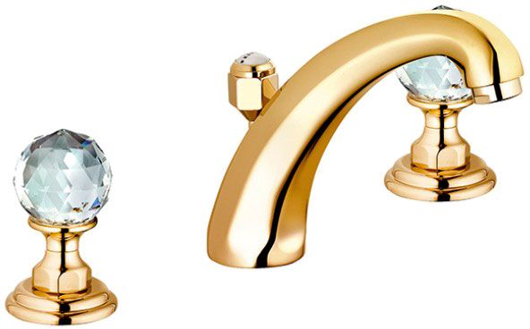Смеситель для раковины на три отверстия Kludi 1926 позолоченный 5104345G4