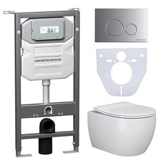 Комплект с инсталляцией Ceramica Nova CN3001_1001M_1000 унитаз Play CN3001 крышка-сиденье с микролифтом и инсталляция Envision CN1001M с кнопкой смыва хром матовой Round Комплект с инсталляцией Ceramica Nova CN3001_1001M_1000 унитаз Play CN3001 крышка-сиденье с микролифтом и инсталляция Envision CN1001M с кнопкой смыва хром матовой Round