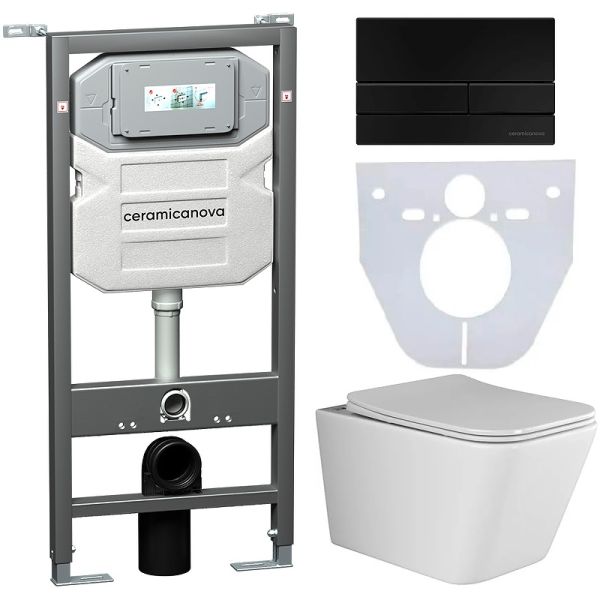 Комплект с инсталляцией Ceramica Nova CN3007_1002B_1000 унитаз Metric CN3007 крышка-сиденье с микролифтом и инсталляция Envision CN1002B с чёрной матовой кнопкой смыва Flat Комплект с инсталляцией Ceramica Nova CN3007_1002B_1000 унитаз Metric CN3007 крышка-сиденье с микролифтом и инсталляция Envision CN1002B с чёрной матовой кнопкой смыва Flat