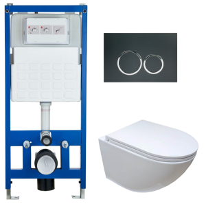 Комплект Cerutti SPA инсталляция CR555 подвесной безободковый унитаз Sella Aria CT7183 кнопка смыва CR05BK
