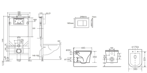 Комплект Cerutti SPA инсталляция CR555 подвесной безободковый унитаз Marmolada Aria CT7778 кнопка смыва CR02BK