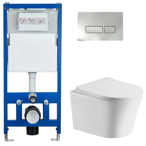 Комплект Cerutti SPA инсталляция CR555 подвесной безободковый унитаз Adige Aria CT7837 кнопка смыва CR02CH