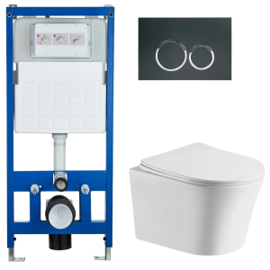 Комплект Cerutti SPA инсталляция CR555 подвесной безободковый унитаз Adige Aria CT7837 кнопка смыва CR05BK