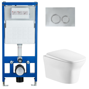 Комплект Cerutti SPA инсталляция CR555 подвесной безободковый унитаз Ami Aria CT8780 кнопка смыва CR05CH
