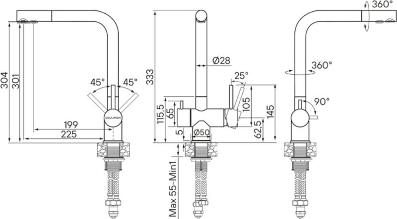 Комплект Paulmark Velten PM905151-BS брашированная нерж. сталь + Смеситель Paulmark Skalen Sk213020-SS для кухонной мойки