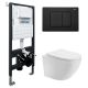 Комплект ABBER AC1100-AC0105-AC0120MB подвесной унитаз Bequem AC1100 белый с инсталляцией AC0105 и кнопкой AC0120MB черная матовая
