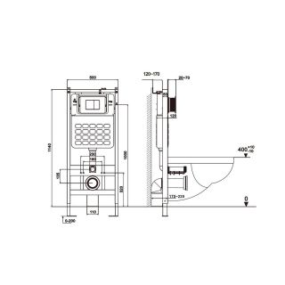Комплект ABBER AC1100-AC0105-AC0120MB подвесной унитаз Bequem AC1100 белый с инсталляцией AC0105 и кнопкой AC0120MB черная матовая