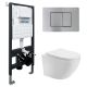 Комплект ABBER AC1100-AC0105-AC0120MCH подвесной унитаз Bequem AC1100 белый с инсталляцией AC0105 и кнопкой AC0120MCH матовый хром