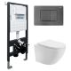 Комплект ABBER AC1100-AC0105-AC0120NG подвесной унитаз Bequem AC1100 белый с инсталляцией AC0105 и кнопкой AC0120NG оружейная сталь