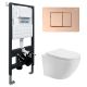 Комплект ABBER AC1100-AC0105-AC0120RG подвесной унитаз Bequem AC1100 белый с инсталляцией AC0105 и кнопкой AC0120RG розовое золото