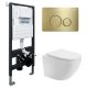 Комплект ABBER AC1100-AC0105-AC0121MMG подвесной унитаз Bequem AC1100 белый с инсталляцией AC0105 и кнопкой AC0121MMG золото матовое