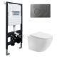 Комплект ABBER AC1100T-AC0105-AC0121NG подвесной унитаз Bequem AC1100T белый с инсталляцией AC0105 и кнопкой AC0121NG оружейная сталь