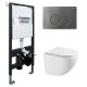Комплект ABBER AC1131TC-AC0105-AC0121NG подвесной унитаз Bequem AC1131TC белый, с закрытым дном с инсталляцией AC0105 и кнопкой AC0121NG оружейная сталь