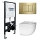Комплект ABBER AC1132TC-AC0105-AC0120MMG подвесной унитаз Bequem AC1132TC белый, с закрытым дном с инсталляцией AC0105 и кнопкой AC0120MMG золото матовое