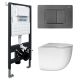 Комплект ABBER AC1132TC-AC0105-AC0120NG подвесной унитаз Bequem AC1132TC белый, с закрытым дном с инсталляцией AC0105 и кнопкой AC0120NG оружейная сталь