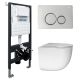 Комплект ABBER AC1132TC-AC0105-AC0121 подвесной унитаз Bequem AC1132TC белый, с закрытым дном с инсталляцией AC0105 и кнопкой AC0121 хром глянцевый