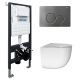 Комплект ABBER AC1132TC-AC0105-AC0121NG подвесной унитаз Bequem AC1132TC белый, с закрытым дном с инсталляцией AC0105 и кнопкой AC0121NG оружейная сталь