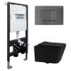 Комплект подвесной унитаз ABBER Rechteck AC1201MB черный матовый с инсталляцией AC0105 и кнопкой AC0120NG никель