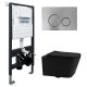 Комплект подвесной унитаз ABBER Rechteck AC1201MB черный матовый с инсталляцией AC0105 и кнопкой AC0121MCH матовый хром