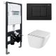 Комплект ABBER AC1220TC-AC0105-AC0120MB подвесной унитаз Rechteck AC1220TC белый, с закрытым дном с инсталляцией AC0105 и кнопкой AC0120MB черный матовый