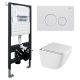 Комплект подвесной унитаз ABBER Rechteck AC1220TC белый, с закрытым дном с инсталляцией AC0105 и кнопкой AC0121MW белая матовая