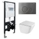 Комплект ABBER AC1220TC-AC0105-AC0121NG подвесной унитаз Rechteck AC1220TC белый, с закрытым дном с инсталляцией AC0105 и кнопкой AC0121NG оружейная сталь