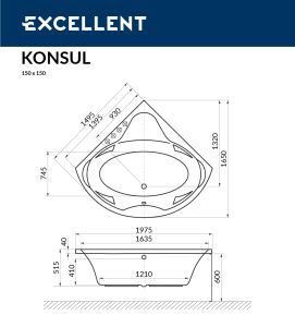 Ванна акриловая EXCELLENT Konsul 150x150