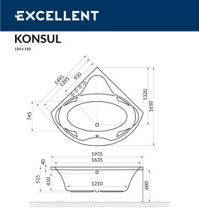 Ванна акриловая EXCELLENT Konsul 150x150 Ванна акриловая EXCELLENT Konsul 150x150