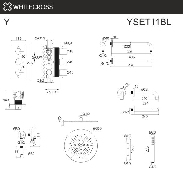 Душевой комплект термостатический WHITECROSS Y YSET11NIB брашированный никель