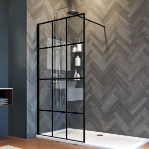 Душевая перегородка Veconi Korato KR-80, 1000x2000, черный матовый, стекло прозрачное, принт клетка