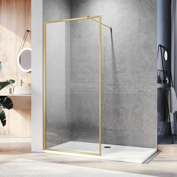 Душевая перегородка Veconi Korato KR-81G, 800x2000, брашированное золото, стекло прозрачное