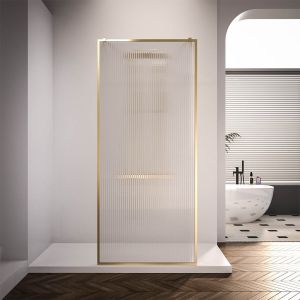 Душевая перегородка Veconi Korato KR-90GF, 1100x2000, брашированное золото, рифленое осветлённое