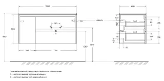 База под раковину BelBagno подвесная с двумя выкатн. ящиками одной распашн. дверц. правосторонн. Rovere Tabacco,1000x460x500, KRAFT-1000-2C-1A-SO-RT-R табачный дуб