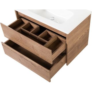 База под раковину  BelBagno напольная с фрезерованными ручками по всей длине фасада с двумя выкатными ящиками, Rovere Tabacco, 1000x460x840, KRAFT-1000-2C табачный дуб