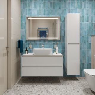 Тумба со столешницей и накладной раковиной Belbagno Kraft KRAFT100BO-KEPBO-1302-SET 100 см белый матовый