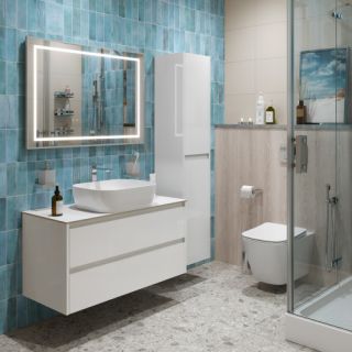 Тумба со столешницей и накладной раковиной Belbagno Kraft KRAFT100BO-KEPBO-1302-SET 100 см белый матовый
