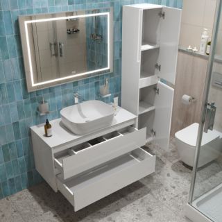 Тумба со столешницей и накладной раковиной Belbagno Kraft KRAFT100BO-KEPBO-1302-SET 100 см белый матовый