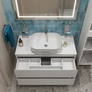 Тумба со столешницей и накладной раковиной Belbagno Kraft KRAFT100BO-KEPBO-1302-SET 100 см белый матовый