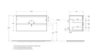 База под раковину BelBagno подвесная с фрезерованными ручк. по всей длине фасада с двумя выкатн. ящ., ,1000x455x500,KRAFT-1000-2C-SO-GSO темно-серый матовый